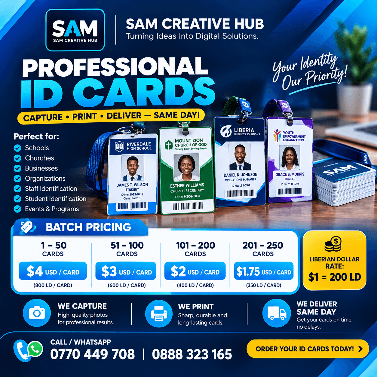 Professional ID Card Printing in Liberia | SAM Creative Hub